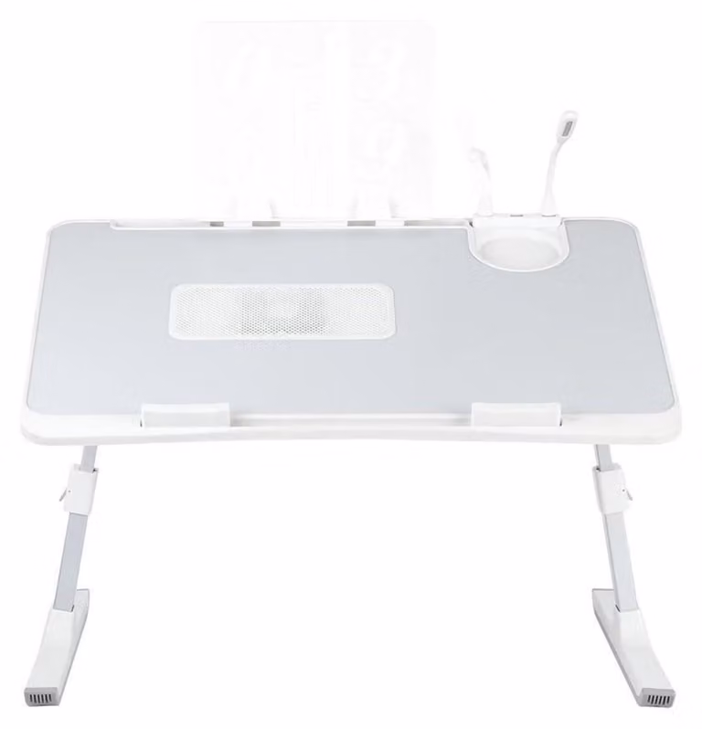 Tavolino pieghevole per letto, regolabile in altezza, angolato, per laptop, dimensioni 60 x 40 x 26-39 cm, colore grigio