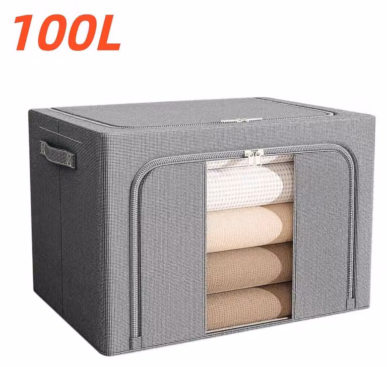 Contenitore pieghevole da 100 litri per l'archiviazione di abbigliamento, con struttura in acciaio rinforzata, contenitore impermeabile per vestiti, dotato di maniglie per il trasporto e chiusura a zip