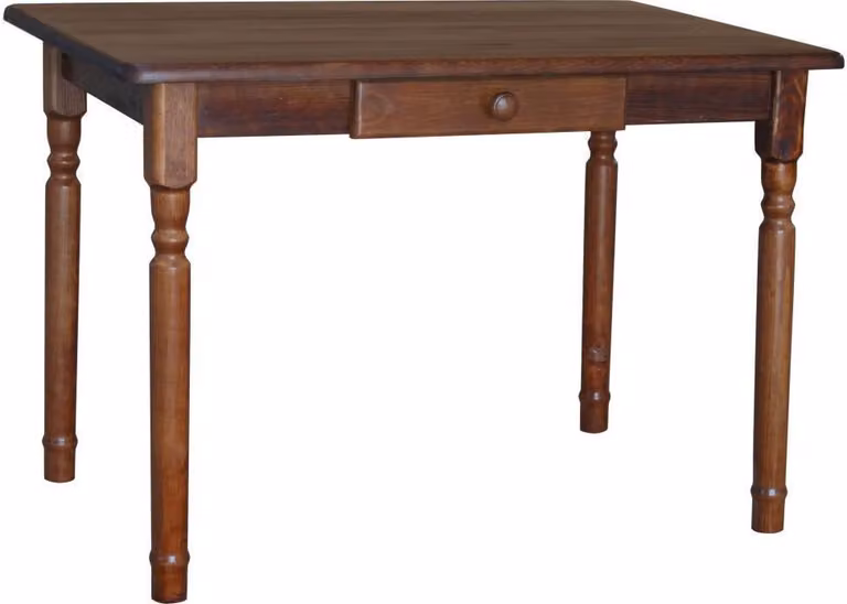 Tavolo II con cassetto in legno di pino massiccio color noce 110 x 80 cm