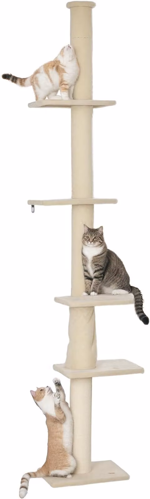 Albero per gatti, regolabile in altezza da 225 a 275 cm, con pali per graffiare, 5 piattaforme, ideale per gatti di taglia media, colore crema