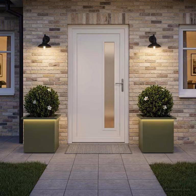 Set di 2 fioriere da giardino con LED vidaXL in acciaio, colore verde, L/P/H: 40 x 40 x 40 cm