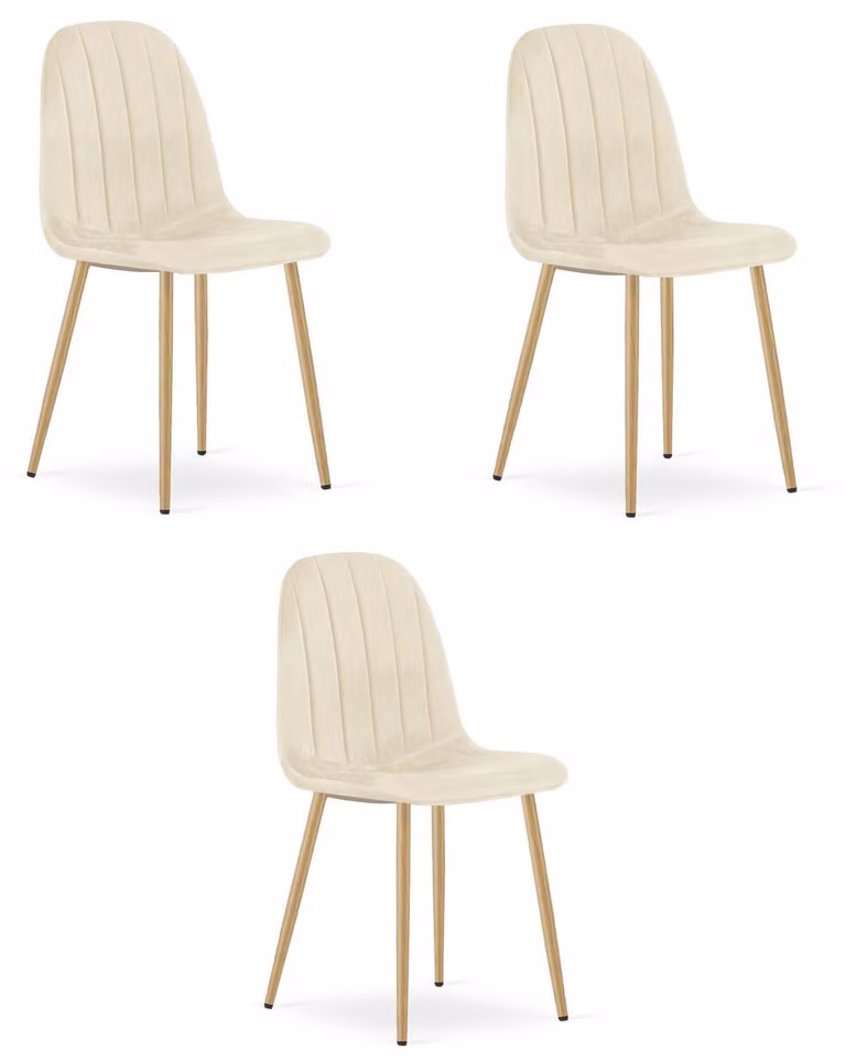 Set di 3 sedie Padva in velluto beige con gambe effetto rovere