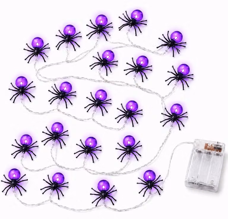Catena luminosa a tema Halloween, 20 LED, 3 metri, pipistrelli, colore viola