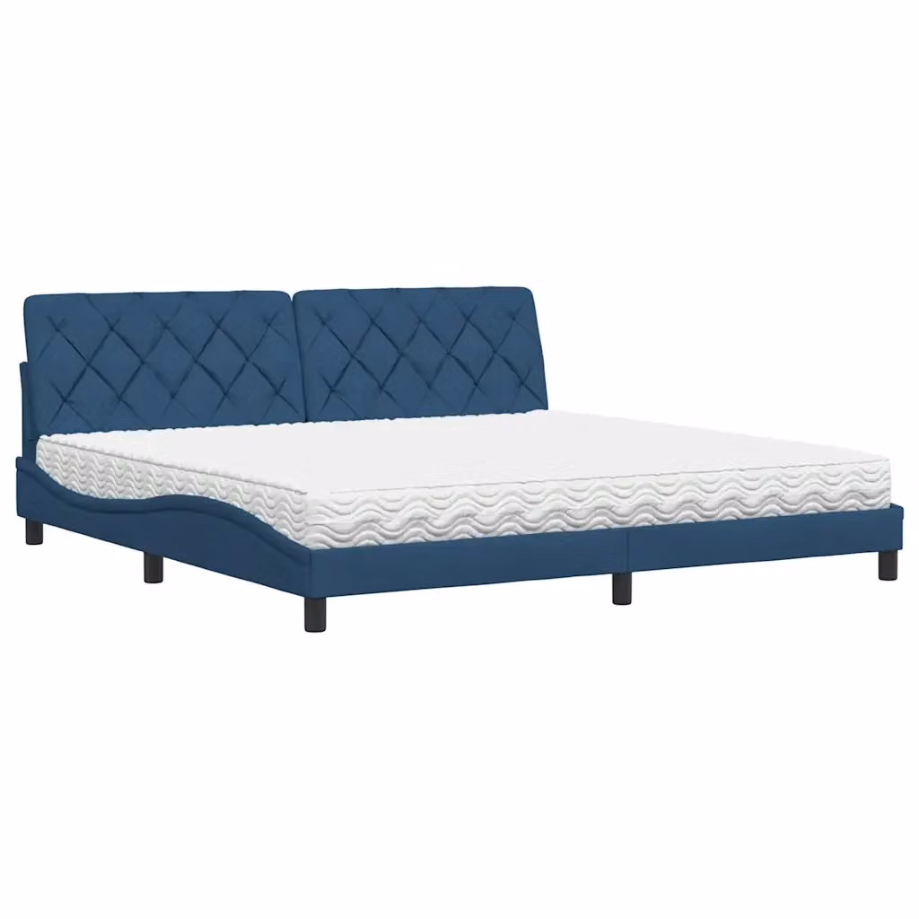 Letto moderno con materasso in schiuma vidaXL in tessuto blu e bianco L/P: 200 x 200 cm – 2