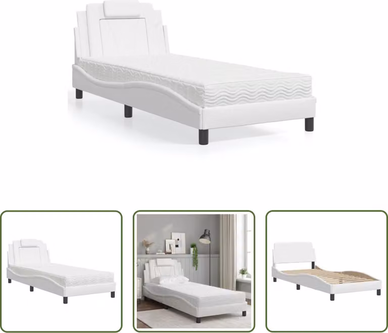 The Living Store Letto con materasso bianco 80x200 cm in ecopelle