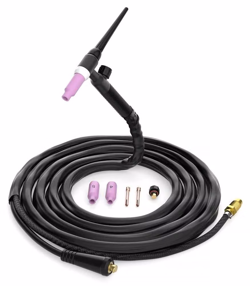 Torcia per saldatura TIG - WP17V - Tubo di raffreddamento ad aria da 4 metri - Connettore rapido da 10–25 mm² - Ciclo di lavoro del 35%