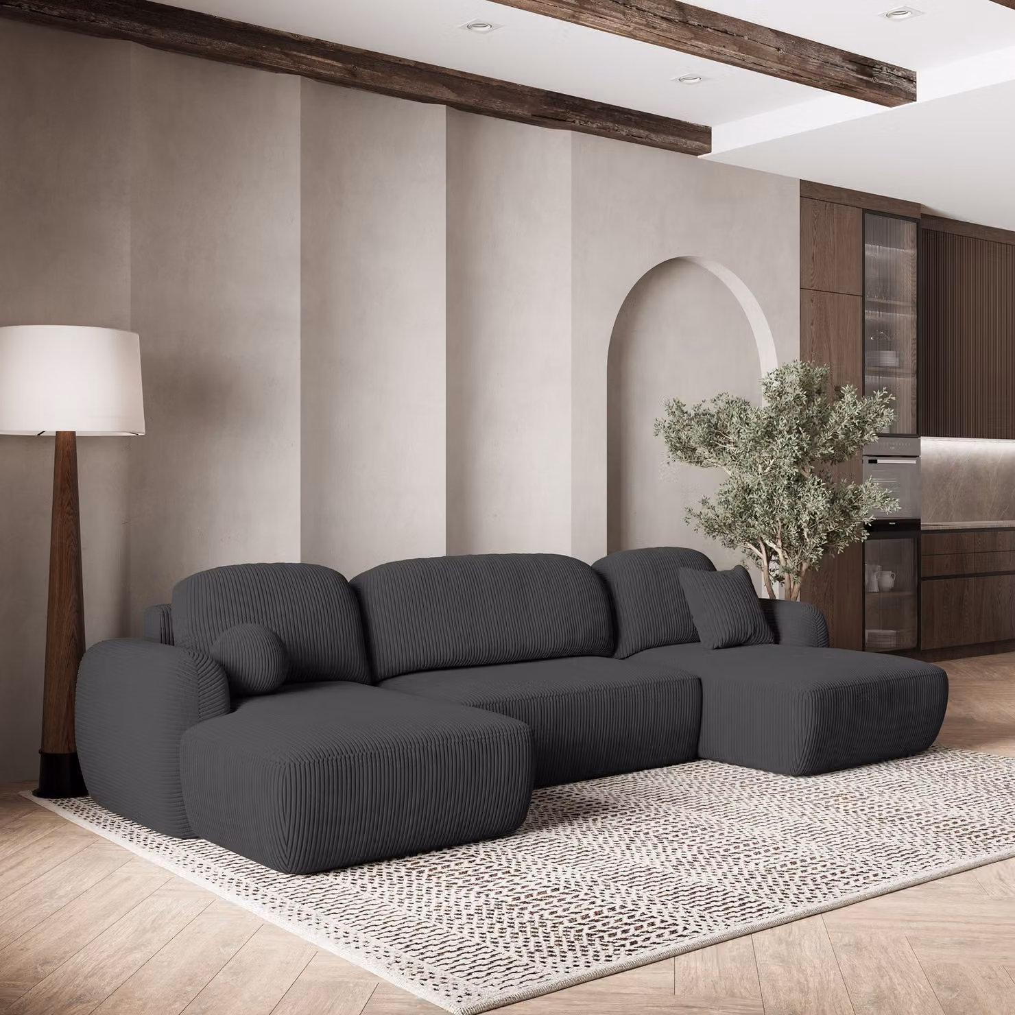 Divano angolare SAVONA P di Masseno con funzione letto a U, divano con box letto, divano da soggiorno, divano, divano letto, set di divani - grigio, POSO 34