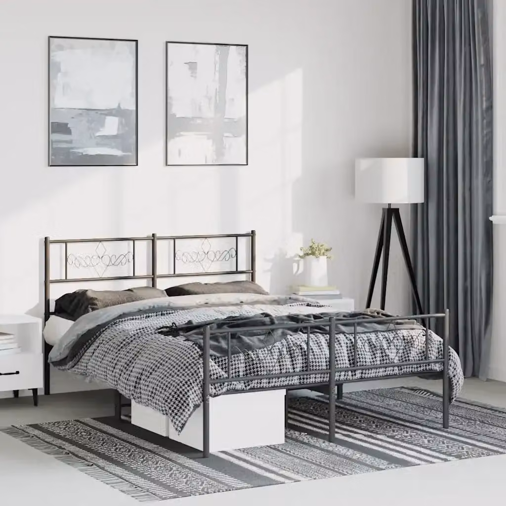 Letto matrimoniale con testiera e pediera in metallo nero L: 150 cm, P: 200 cm, H: 90-207 cm – 2