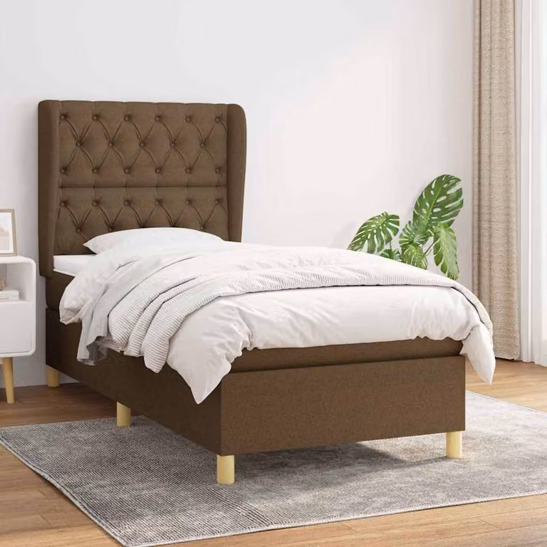 vidaXL Giroletto a Molle Ibrido con Materasso in Tessuto Marrone e Bianco L/P/H: 200 x 80 x 33 cm