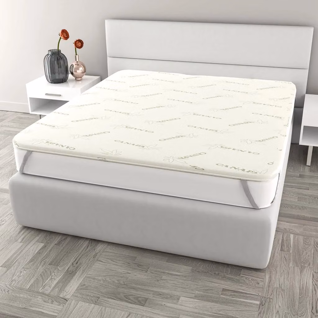 Topper Memory Giordanoshop Matrimoniale in Poliestere e Canapa Bianco L/P: 160 x 190 cm – 2