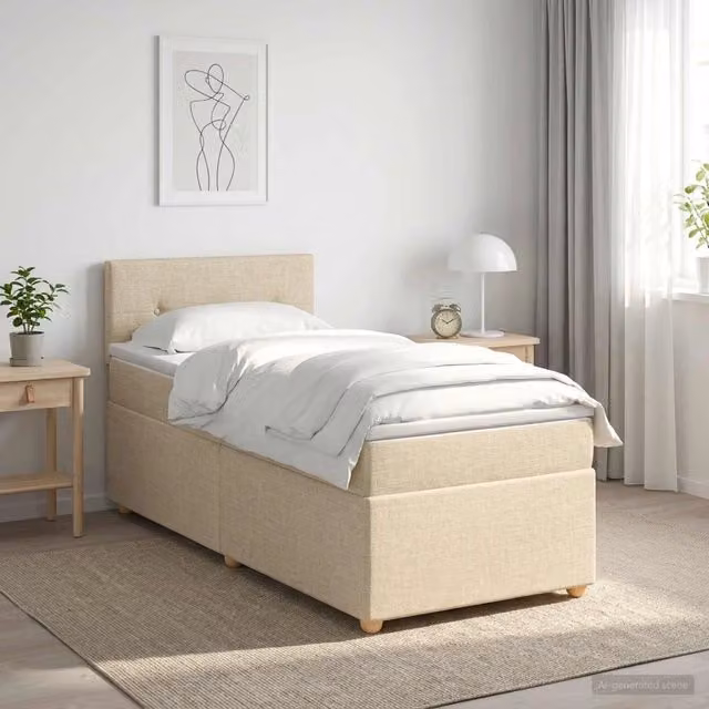 Letto box spring con materasso ibrido vidaXL in tessuto beige e bianco L/P: 100 x 200 cm – 1
