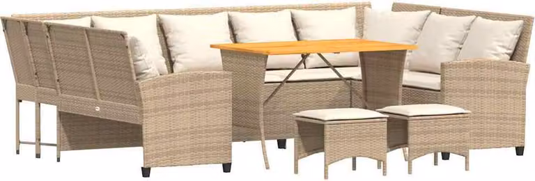 Set Divano da Giardino 4 pz con Cuscini Beige in Polyrattan