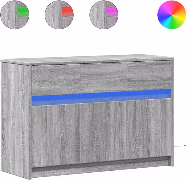 Mobile TV moderno con illuminazione LED integrata in legno e MDF, colore grigio, L 91 cm x P 34 cm x H 61 cm