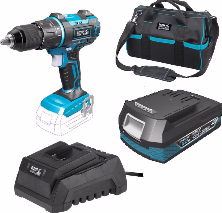 Set Di Utensili A Batteria 18V, Dedra Sas+All Ded7019 Trapano Avvitatore 50Nm, 13Mm Con Funzione Di Percussione, Batteria Ricaricabile 2.0Ah, Caricabatterie, Borsa 16&Quot;