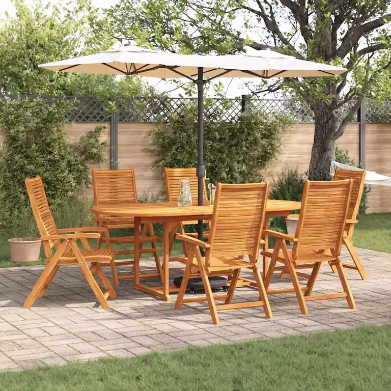 Set da pranzo per giardino e terrazzo vidaXL in legno di acacia marrone, 7 pezzi