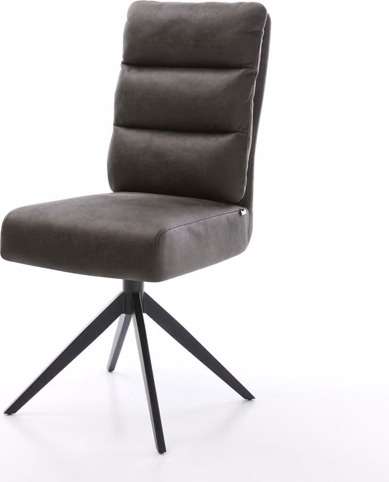 Sedia girevole DELIFE Pela-Flex in microfibra antracite, base a croce larga in stile vintage, nero, rotazione a 360°, funzione oscillante, molle insacchettate