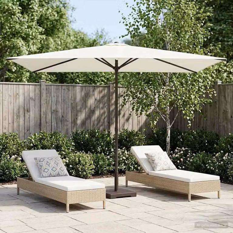 vidaXL Ombrello da giardino rettangolare in poliestere e acciaio, colore beige/bianco, L 300 x P 200 x H 220 cm
