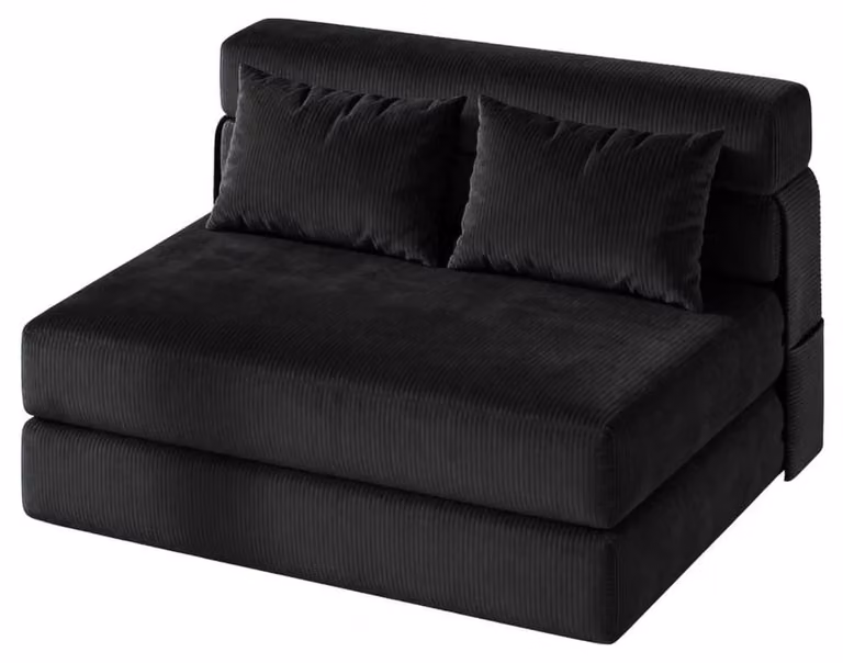 Divano letto salvaspazio - Divano letto a quattro posizioni - Imbottitura in schiuma ad alta densità - Con cuscini - Pieghevole e trasportabile - Nero