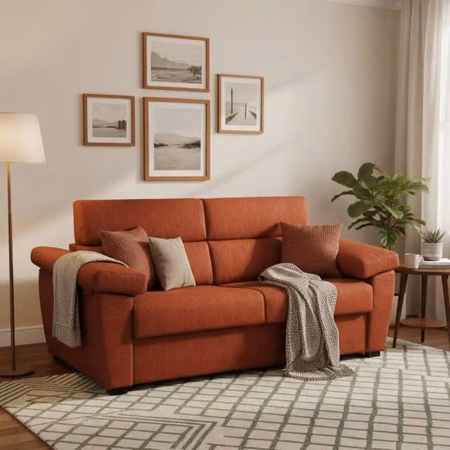 Divano Letto 3 Posti Pacecos Arancione con Rivestimento Sfoderabile e Struttura in Legno Made in Italy L: 225 cm, P: 95 cm