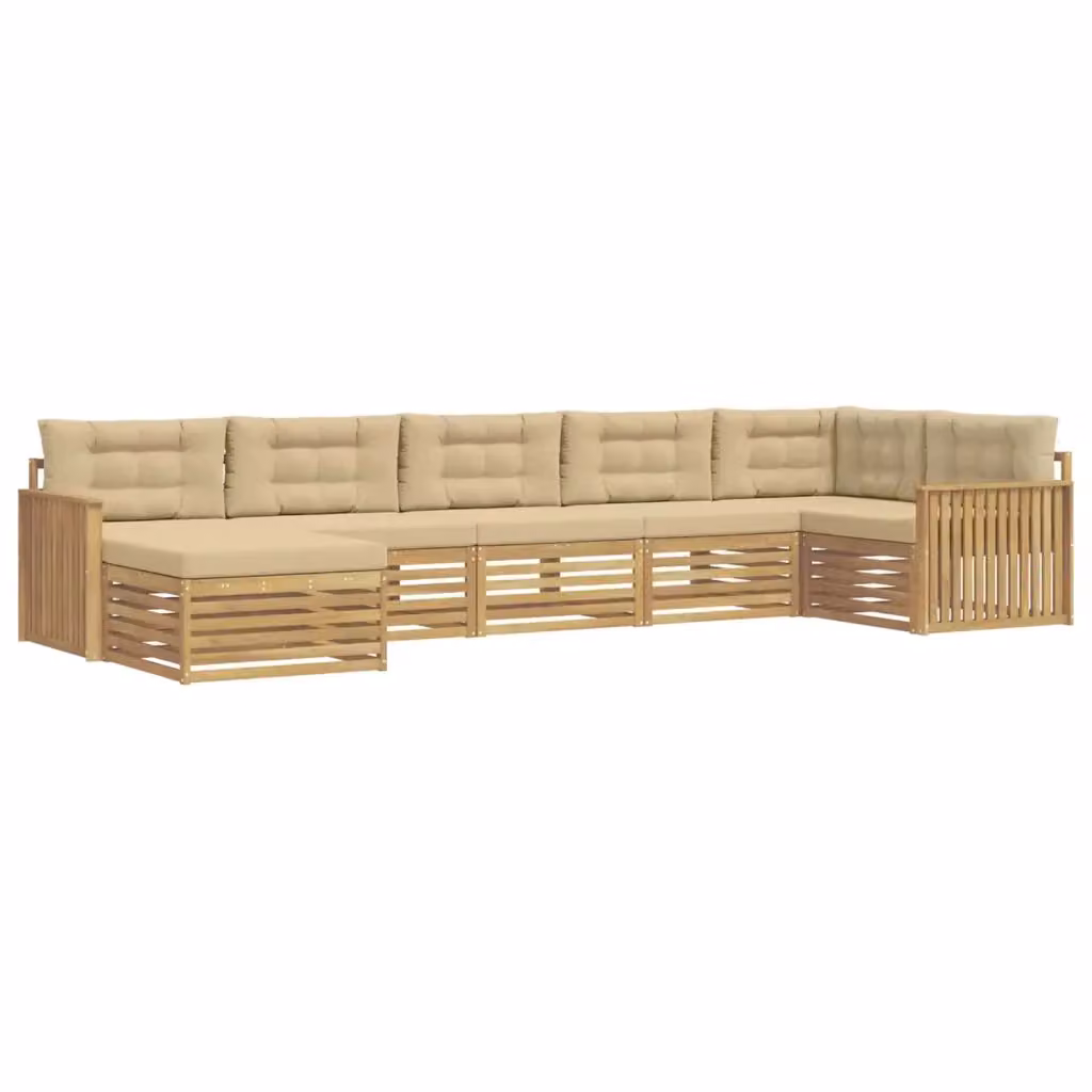 Set di divani da esterno vidaXL a forma di L con 7 pezzi, colore bianco e beige, in legno di acacia trattato con cuscini inclusi – 2