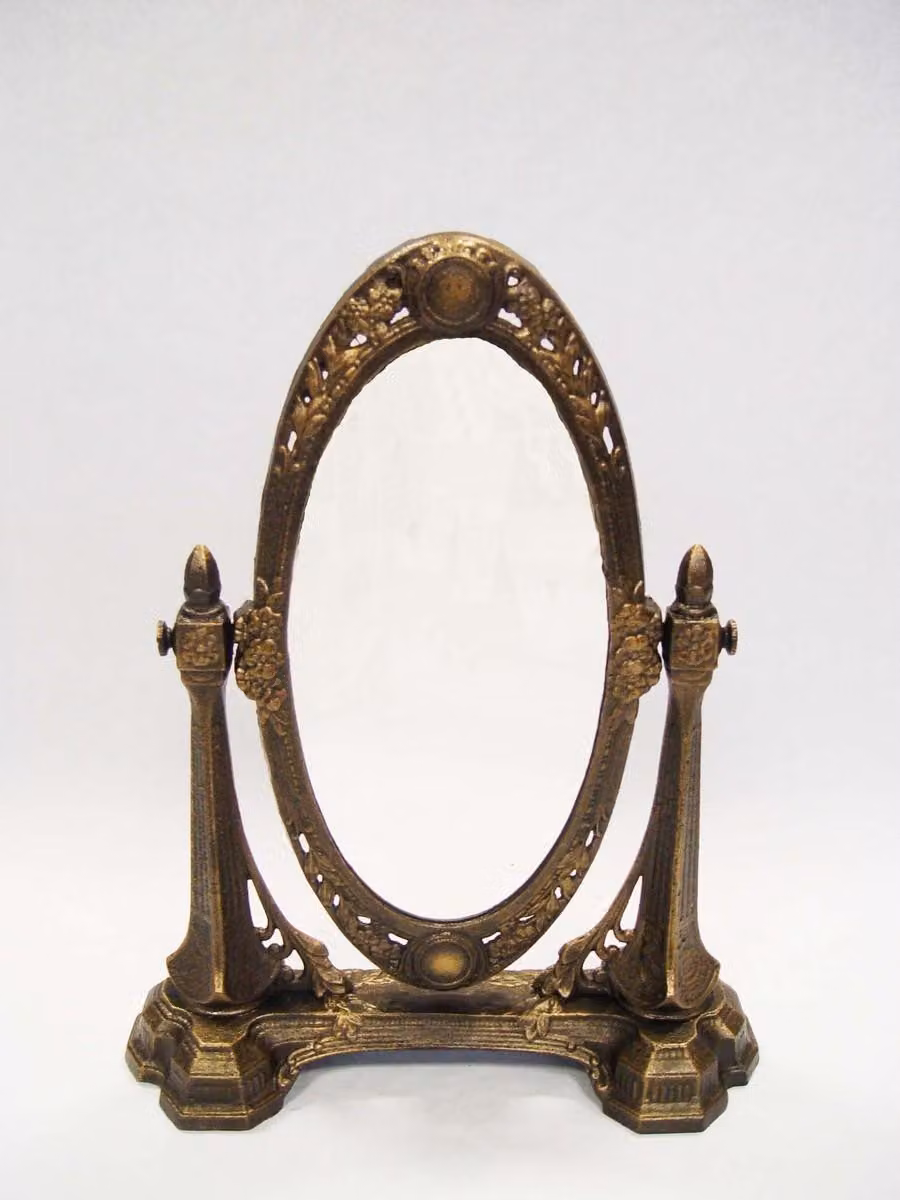 Specchio da trucco Casa Padrino, in ferro battuto, finitura oro anticato, altezza 43 cm, modello robusto