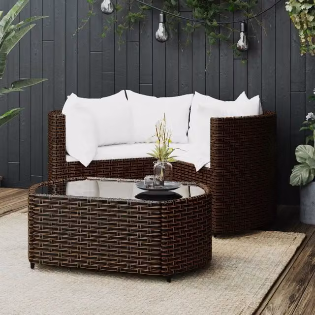 Set Mobili da Giardino 4 pz con Cuscini in Polyrattan Marrone 319760
