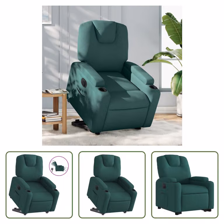 The Living Store Poltrona relax con ausilio per l'alzata Elettrica Tessuto verde scuro
