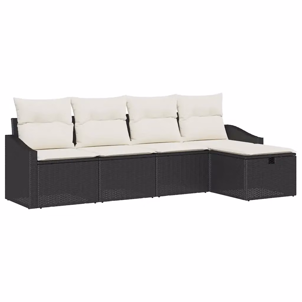 Set di divani da giardino vidaXL in rattan con cuscini, composizione a L con elemento angolare e pouf, colore grigio e nero – 2