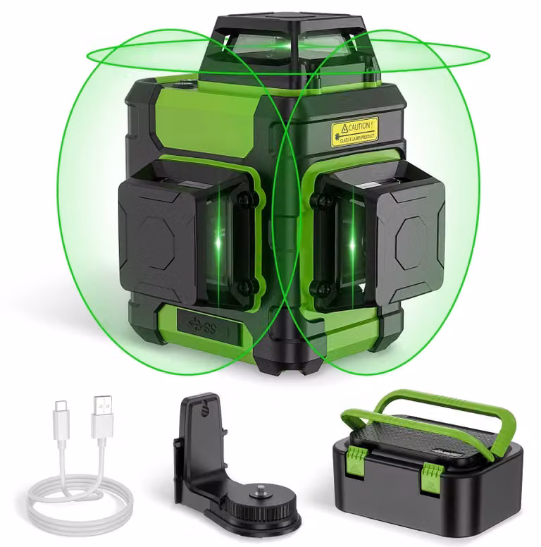 Livella laser a croce - 12 raggi - 3x360° - Autolivellante - Laser verde - USB-C