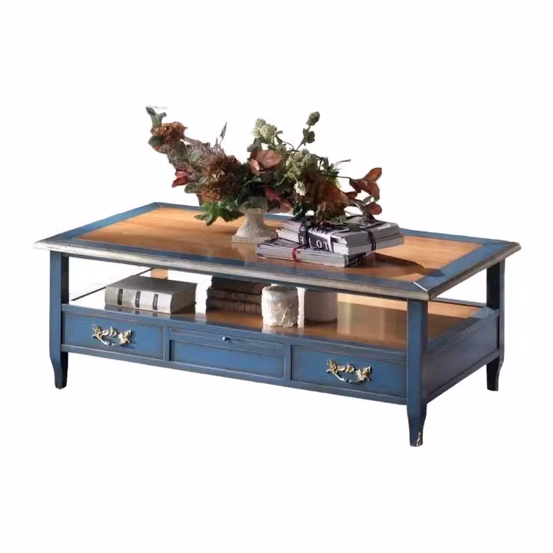 Tavolino rettangolare in legno stile shabby chic con 4 cassetti e 2 tiretti Mobili 2G L: 130 cm, P: 70 cm, H: 48 cm – 2
