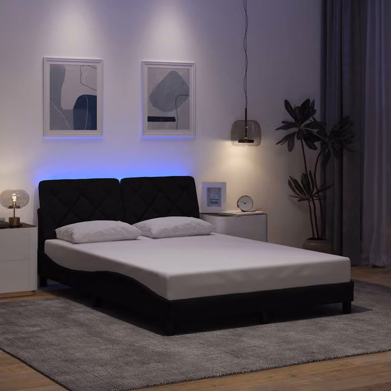 vidaXL Giroletto moderno in tessuto nero con illuminazione LED e porta USB, L/P: 140 x 200 cm
