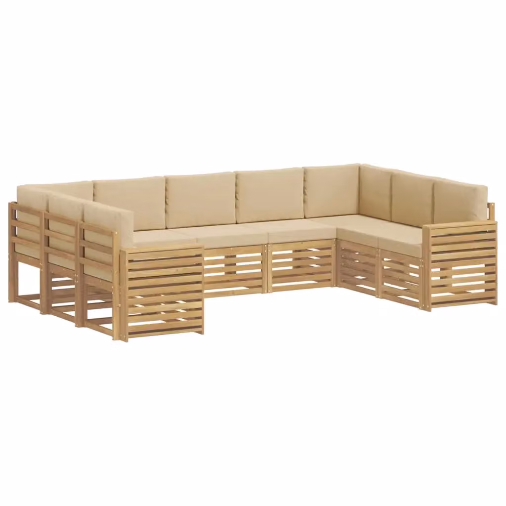 Set di divano angolare vidaXL in legno di acacia massello marrone con cuscini beige per giardino e terrazzo – 2