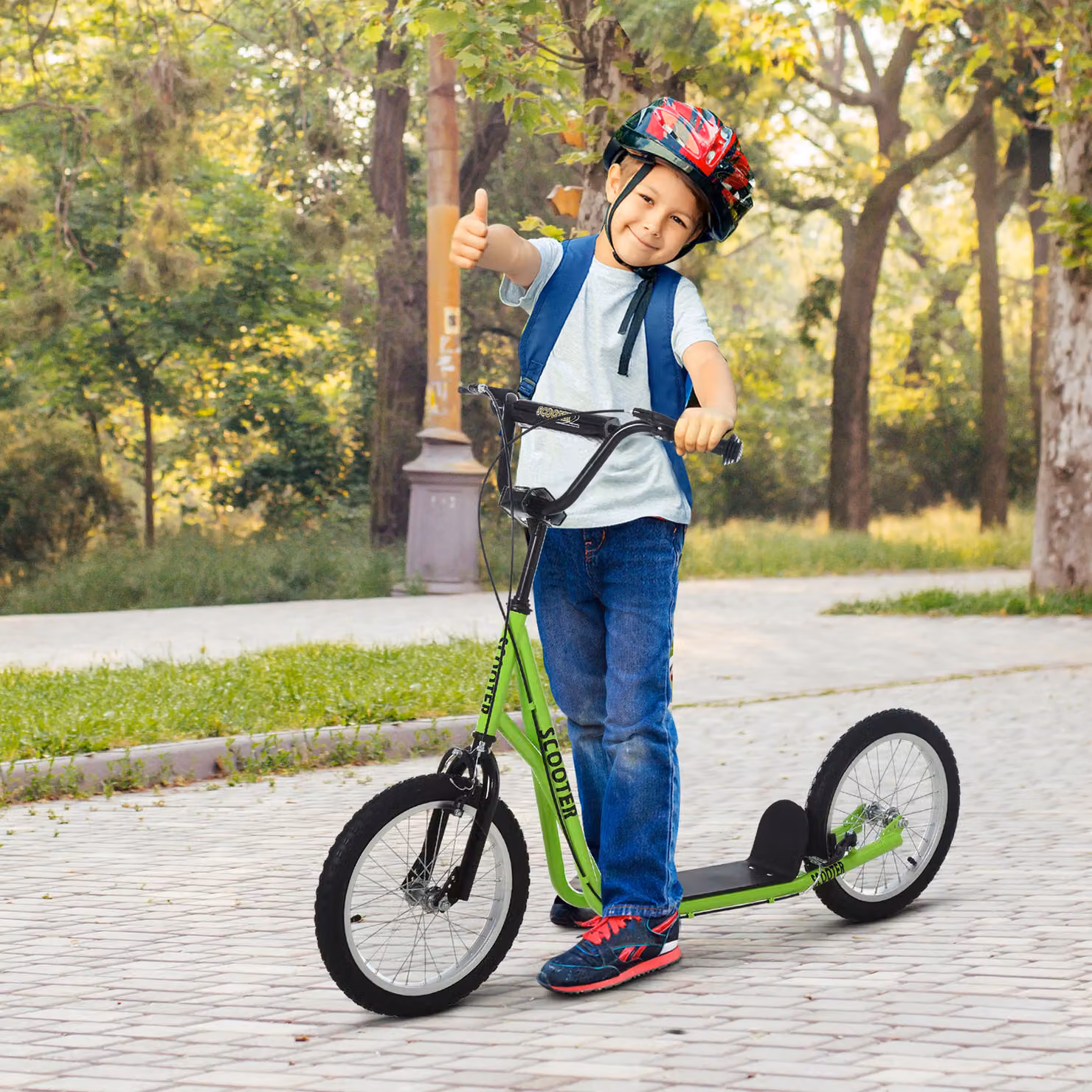 Monopattino Infantile HOMCOM con 2 Ruote, Manubrio Regolabile e Doppio Freno, Verde, L/P/H: 139 x 58 x 90-96 cm – 2