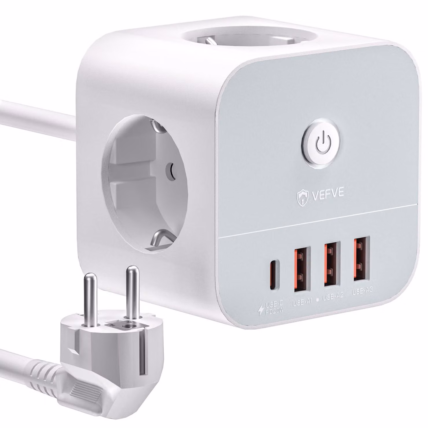 Prolunga con USB, ciabatta multipresa 7-in-1, con 3 prese e 4 porte USB