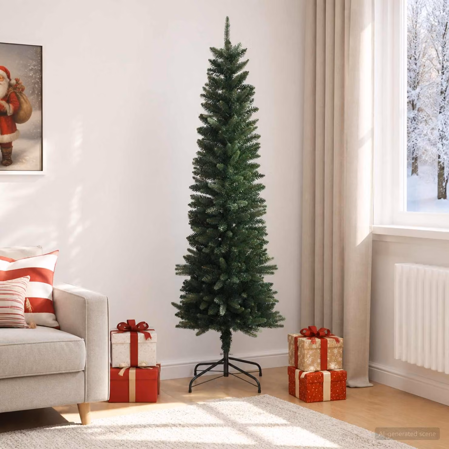 vidaXL Artificial Slim Christmas Tree 210 cm PE e PVC Verde