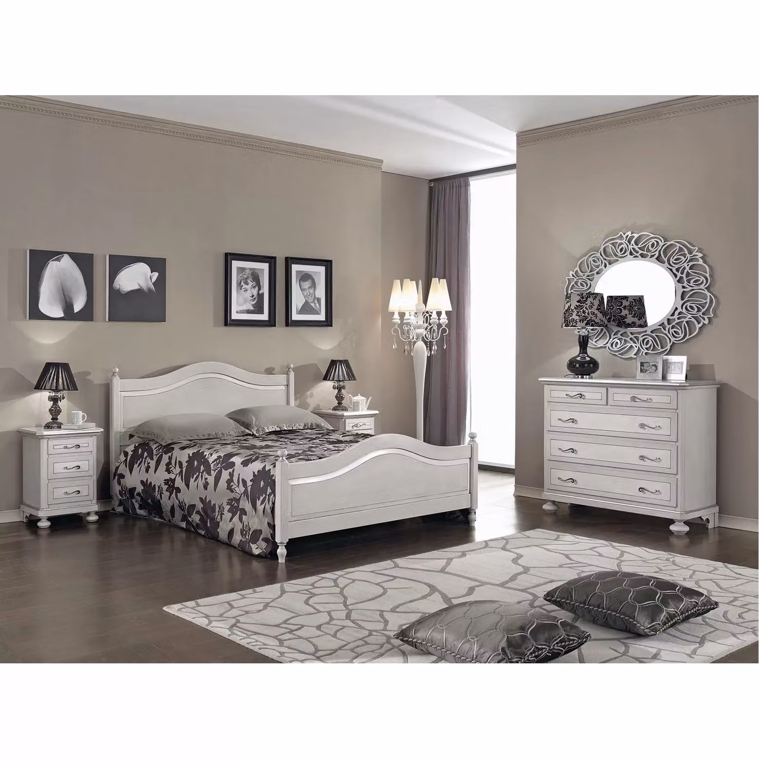Comodino Arte Povera Mobili 2G in Legno di Pino con 3 Cassetti Stile Shabby in Colore Tortora e Grigio L: 50 cm, P: 38 cm, H: 66 cm – 2