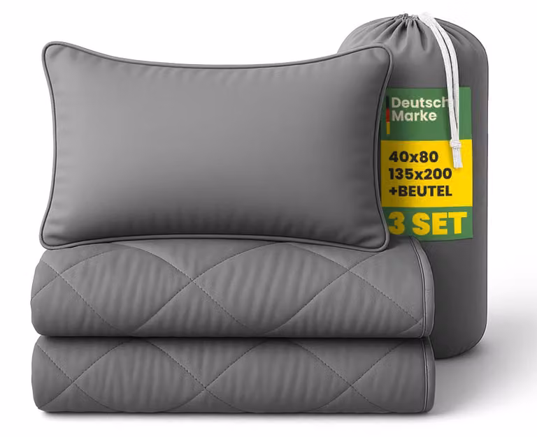 Set da letto da viaggio 135x200/40x80 cm, 2 pezzi, color salvia, in microfibra, con piumino estivo e cuscino (borsa inclusa), compatto per campeggio, vacanze e letto per gli ospiti,