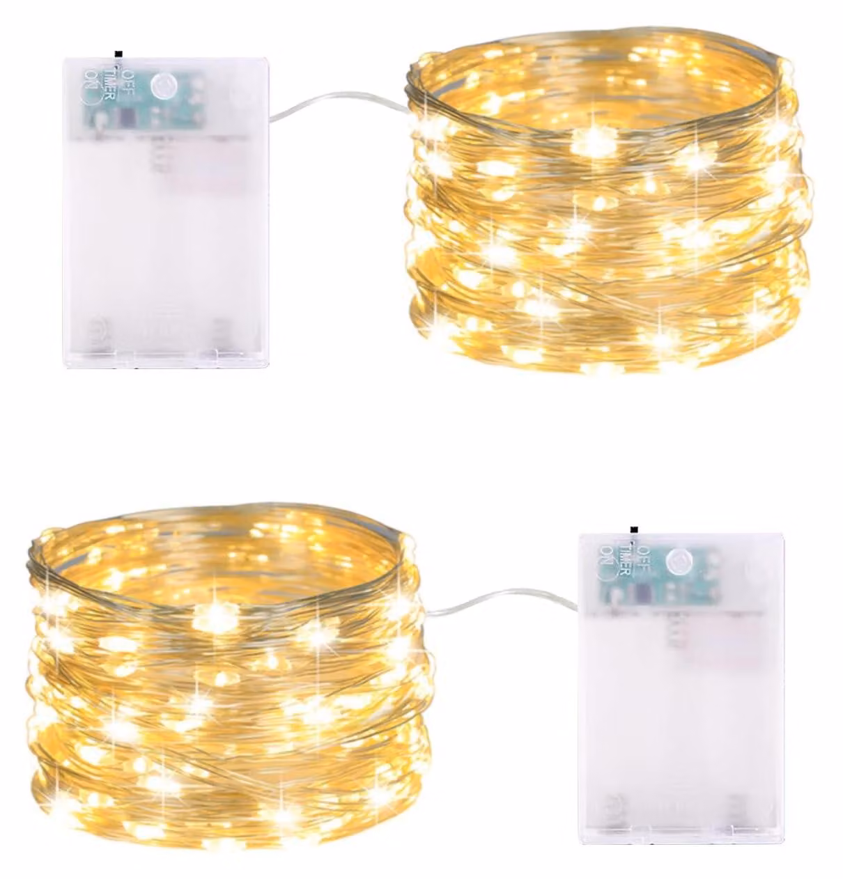 Catena luminosa a LED, confezione da 2, lunghezza 3 metri, 30 LED, luce bianco caldo, alimentazione a batteria