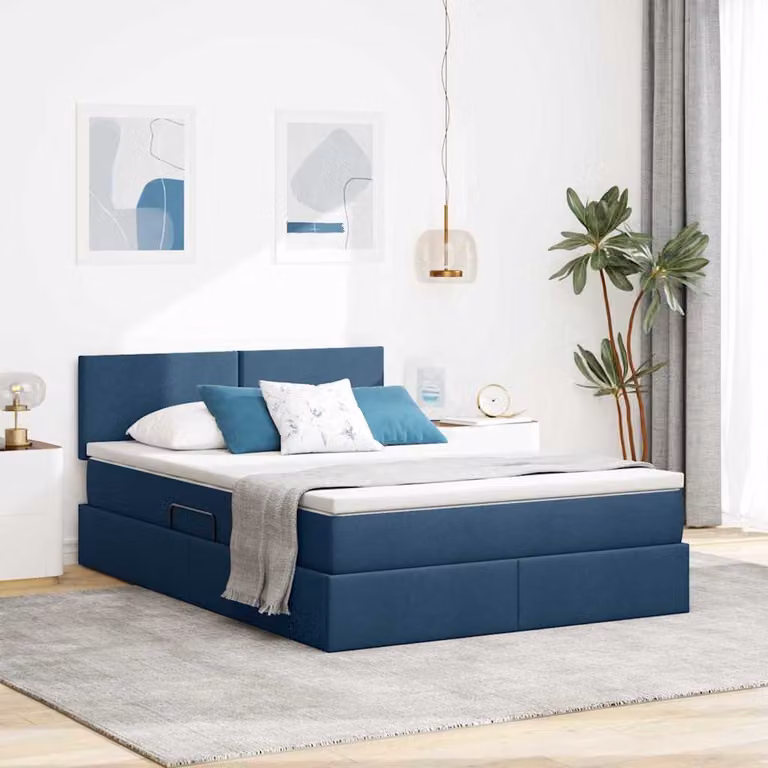 Letto con contenitore e illuminazione LED vidaXL in tessuto blu L 140 x P 200 cm