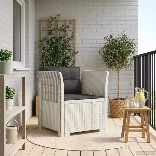 Poltrona da giardino a 1 posto con cuscini in design rattan moderno, colore bianco, L: 70 cm, P: 62 cm, H: 68 cm