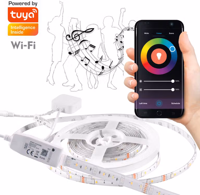 Striscia LED WiFi 5m 3000K + 6000K + RGB IP65 funzione musica Tuya 313911 Polux