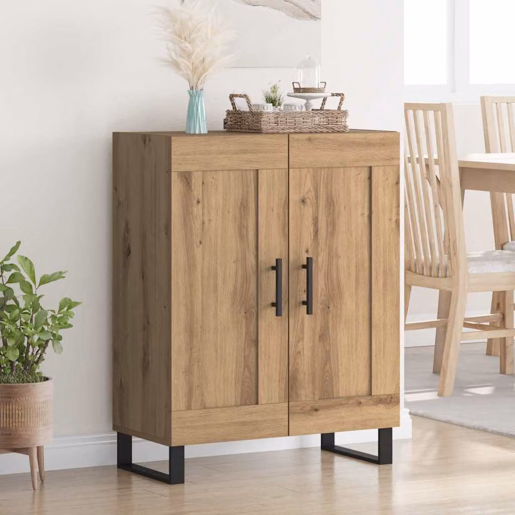 Credenza moderna vidaXL in rovere e metallo, colore marrone, L: 69,5 cm, P: 34 cm, H: 90 cm