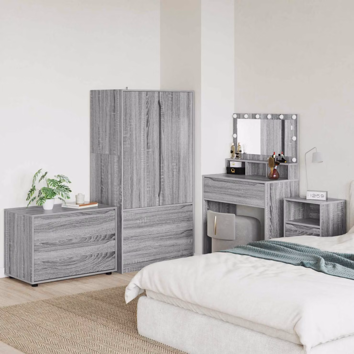 Armadio vidaXL in legno e MDF Grigio con ante a battente e ripiani interni L: 80 cm, P: 48 cm, H: 57 cm