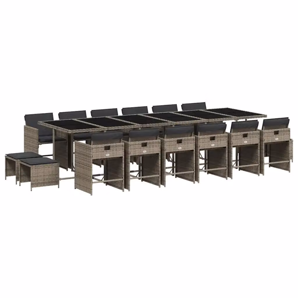 Set da pranzo da giardino vidaXL in polyrattan con cuscini grigi e piano in vetro, 17 pezzi – 2