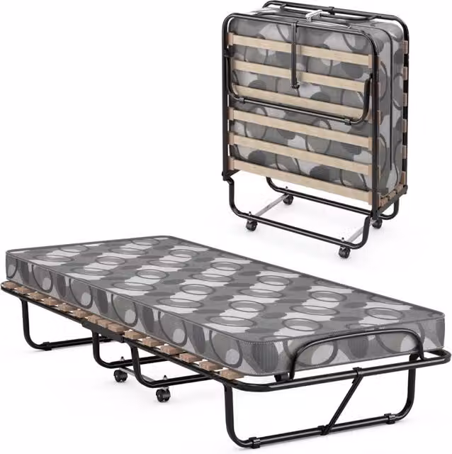 Letto pieghevole con materasso in memory foam spesso, Letto portatile con 4 ruote girevoli 190x80x33cm Grigio