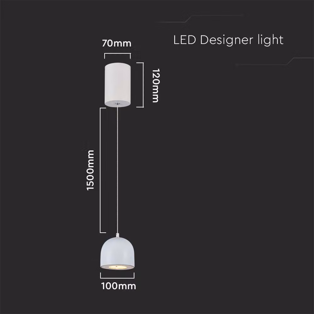 V-TAC VT-7794 Lampadario LED 8.5W a sospensione forma cilindro bombato colore bianco 10cm regolabile 3000K - 7993
