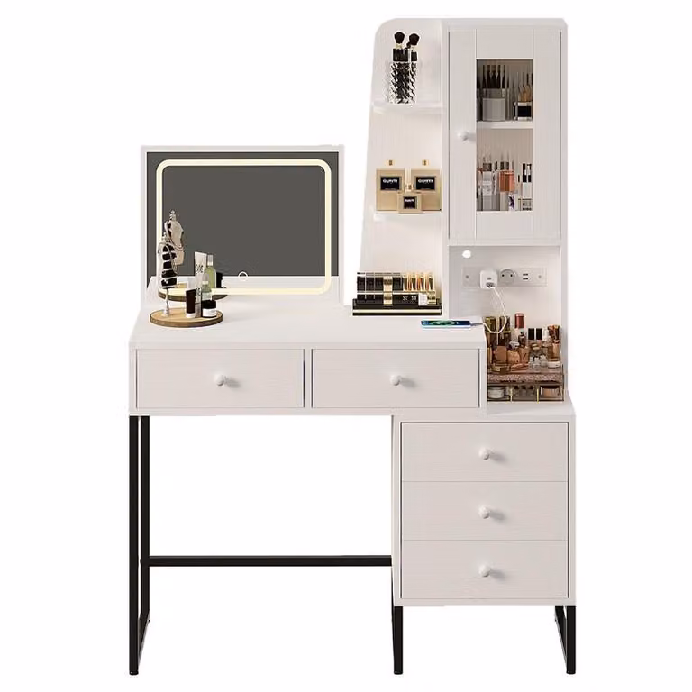 Tavolino da trucco e da make-up con specchio a LED, in stile glamour, moderno o industrial (loft), dimensioni 100 cm