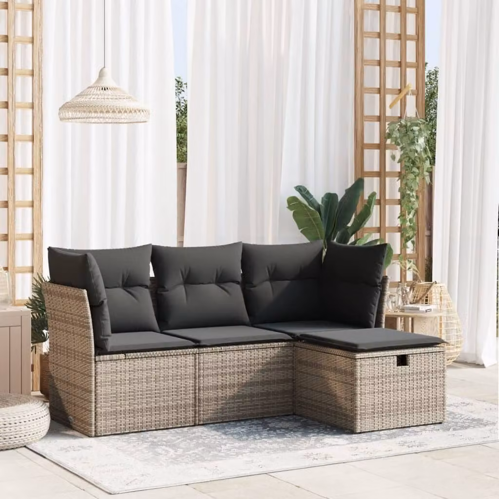 Maison Exclusive - Set da giardino 4 pezzi con cuscini Grigio Poly Rattan