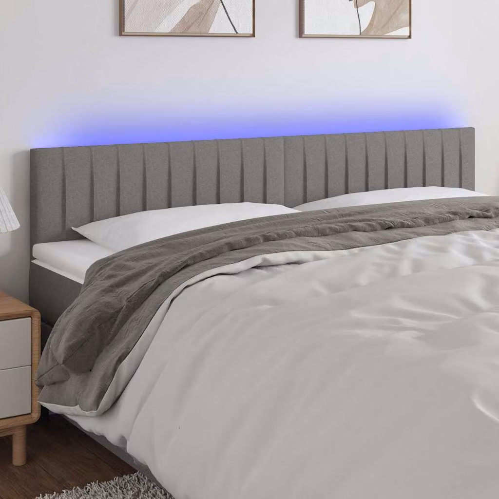 Testiera per letto con illuminazione LED e porta USB vidaXL in tessuto grigio, L: 200 cm, P: 5 cm, H: 78-88 cm