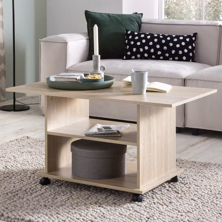 Tavolo di design FineBuy con ruote 95x51x54,5 cm | Soggiorno moderno con contenitore | Tavolo da divano Tavolo da salotto
